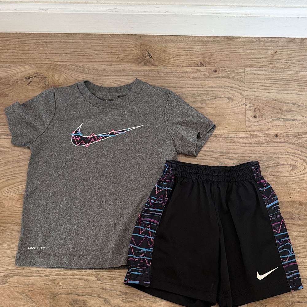 Nike Gray Tee and Black Shorts Set 4T
